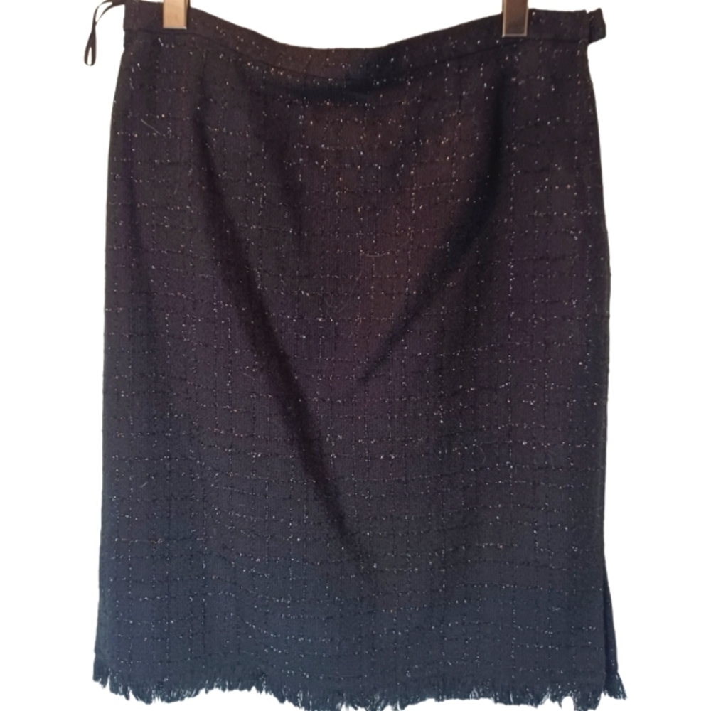 Simon Chang Black Lined Fringe Skirt